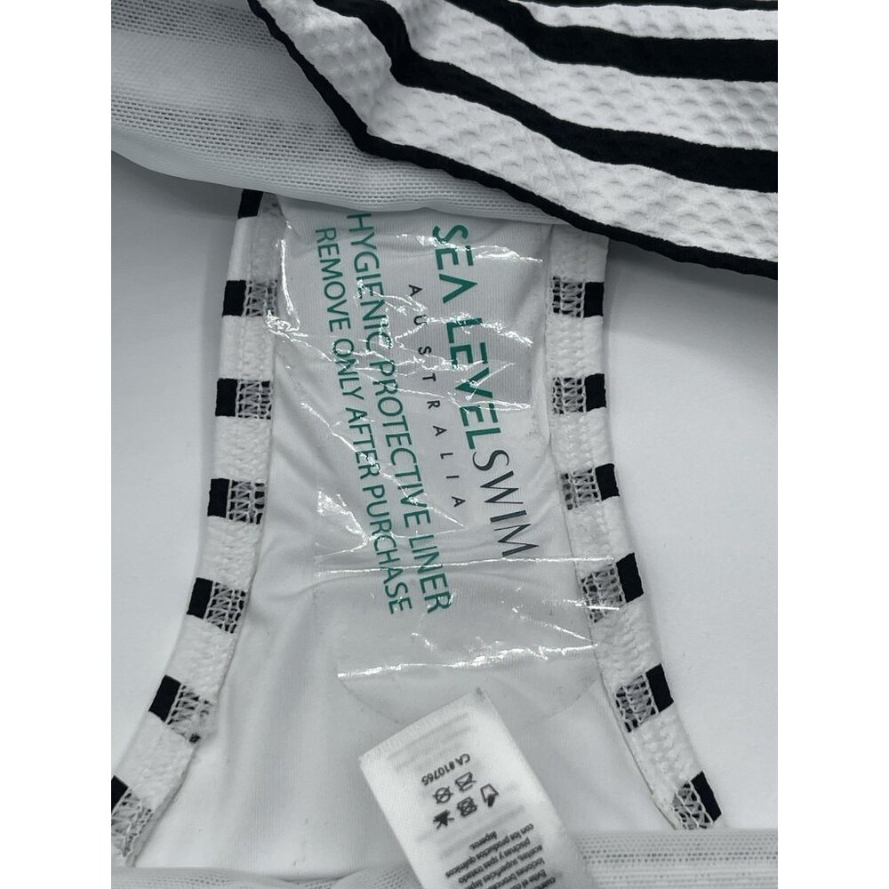Sea Level Swim Bikini Bottom‎ Womens Size 12 White Black Striped Panelled High - Picture 6 of 6